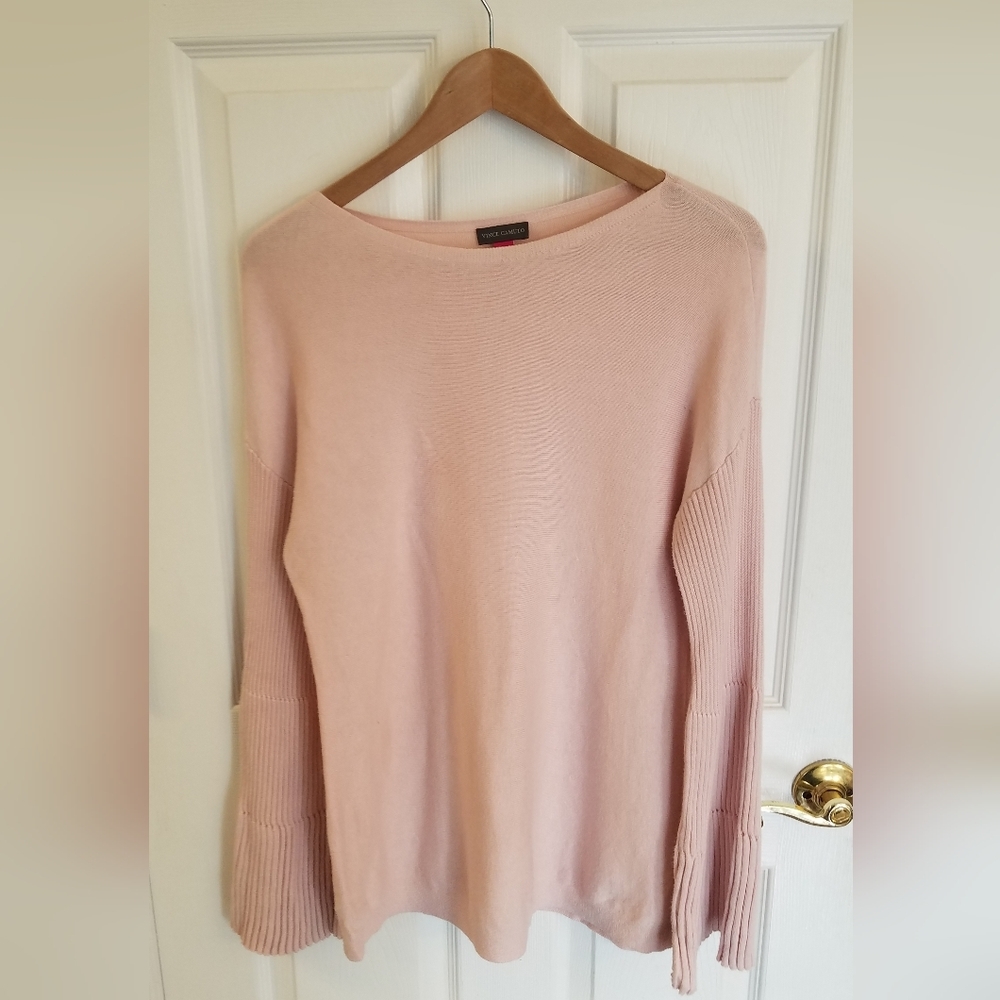 Vince Camuto Modal Blend Top Ribbed Bell Long Sleeves Size Medium Pink
